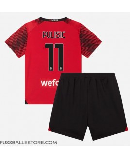 Günstige AC Milan Christian Pulisic #11 Heimtrikotsatz Kinder 2023-24 Kurzarm (+ Kurze Hosen)
